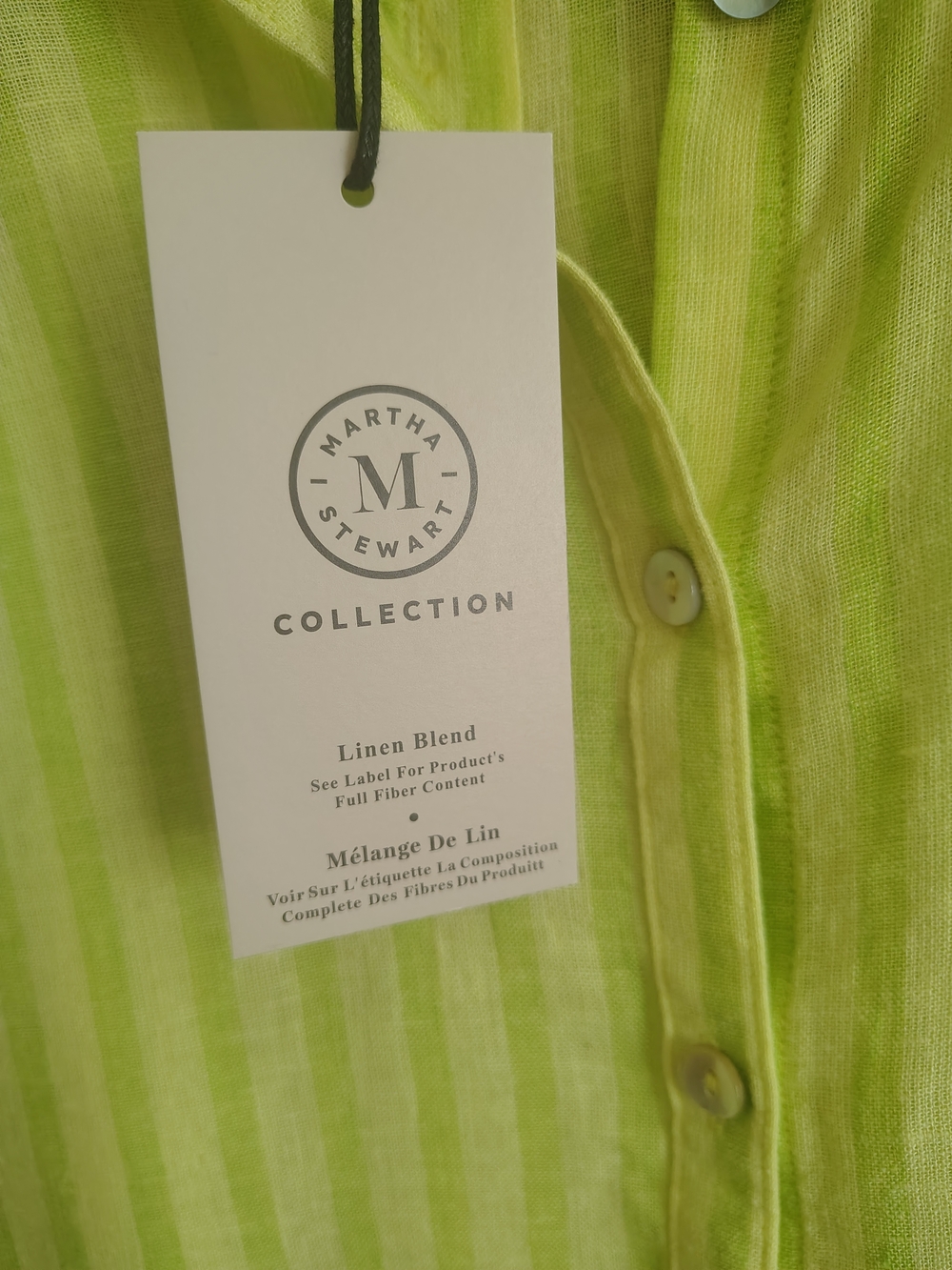 NEW Martha Stewart Lime Green Longline Linen Blend Button Down Shirt, Sz M - Picture 3 of 8